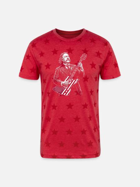 Chester A. Arthur  Playing Guitar  - Unisex Adult Star Printed T-Shirt - red star