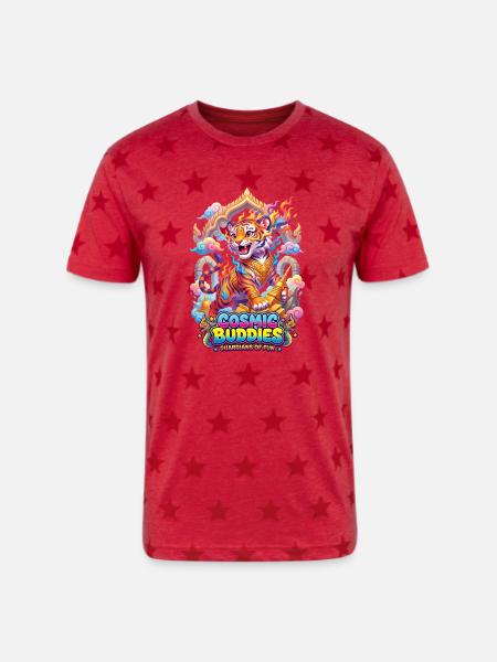 PyroTiger: The Golden Temple Guardian - Unisex Adult Star Printed T-Shirt - red star