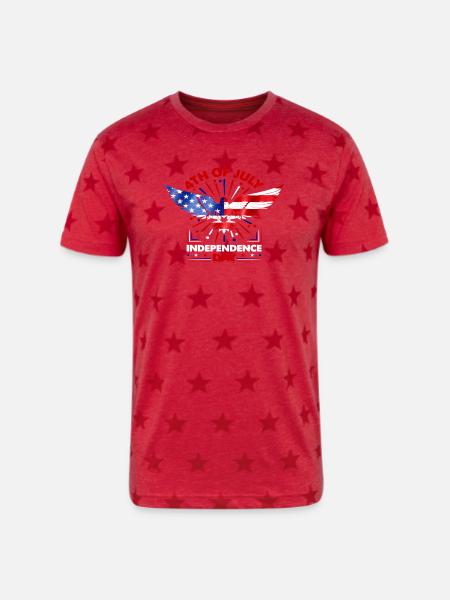Star-Spangled Winged Eagle - Unisex Adult Star Printed T-Shirt - red star