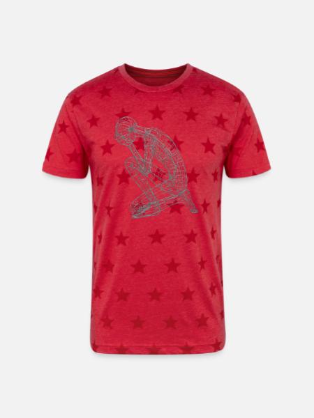 Kneeling Wireframe Figure - Unisex Adult Star Printed T-Shirt - red star