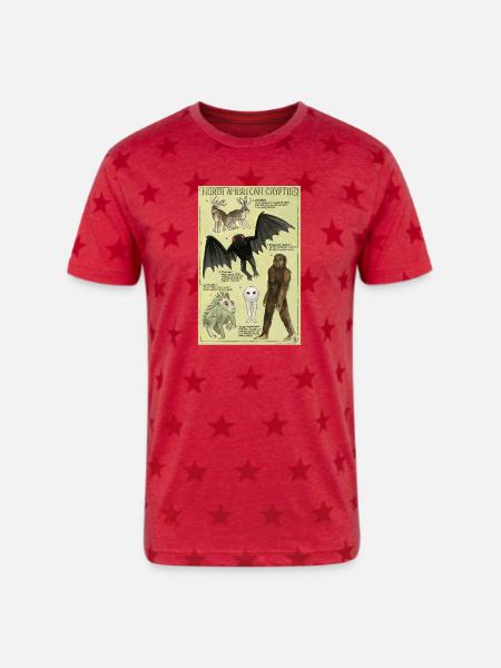 North American Cryptids Poster - Unisex Adult Star Printed T-Shirt - red star