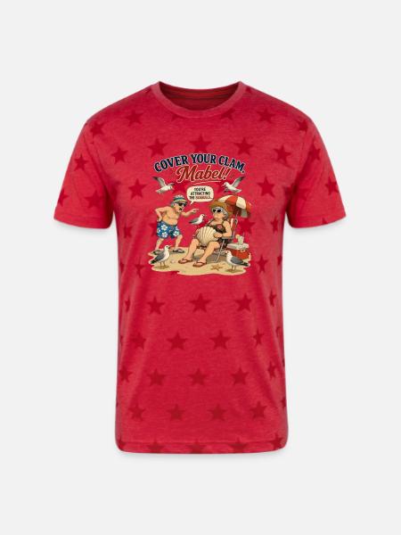 Cover Your Clam Mabel - Unisex Adult Star Printed T-Shirt - red star