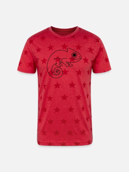 Cute chameleon - Unisex Adult Star Printed T-Shirt - red star