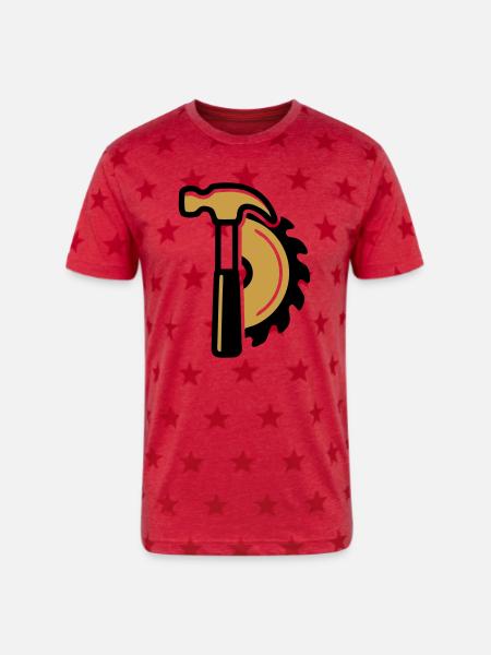 Hammer Circular Saw Logo - Unisex Adult Star Printed T-Shirt - red star