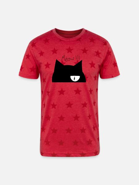 Cute cat face - Unisex Adult Star Printed T-Shirt - red star