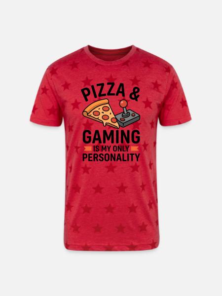 Pizza Arcade Pixel Joy - Unisex Adult Star Printed T-Shirt - red star