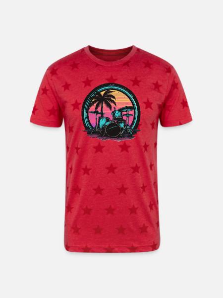 Trap Set Graphic - Unisex Adult Star Printed T-Shirt - red star