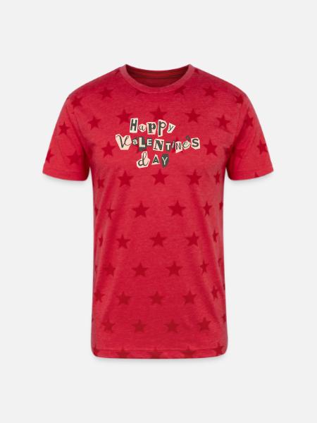 Valentine's Day Collage Letter Print - Unisex Adult Star Printed T-Shirt - red star