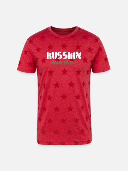 Russian Hacktivist Pixel Design - Unisex Adult Star Printed T-Shirt - red star
