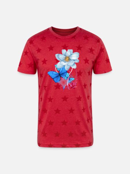 Love. Flowers, rose - Unisex Adult Star Printed T-Shirt - red star