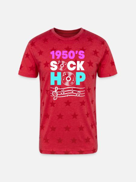 Retro Sock Hop Dancer - Unisex Adult Star Printed T-Shirt - red star