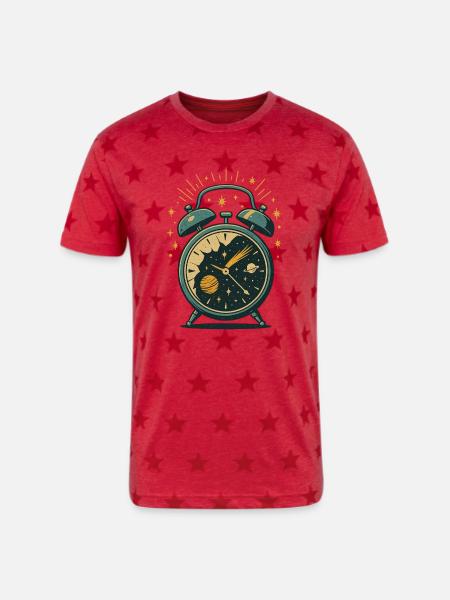 Alarm Clock Galaxy - Unisex Adult Star Printed T-Shirt - red star