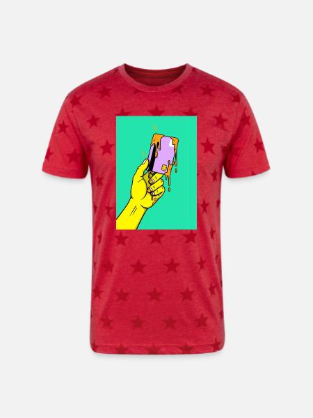 Melting Tech Pop Art Hand - Unisex Adult Star Printed T-Shirt - red star