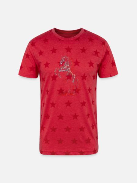 Crimson Blaze Stallion - Unisex Adult Star Printed T-Shirt - red star