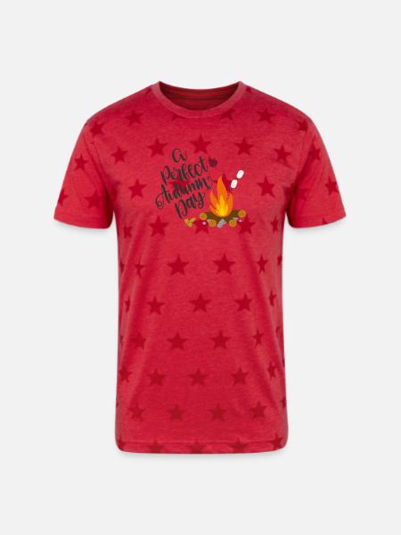 Autumn Campfire Cozy Day - Unisex Adult Star Printed T-Shirt - red star