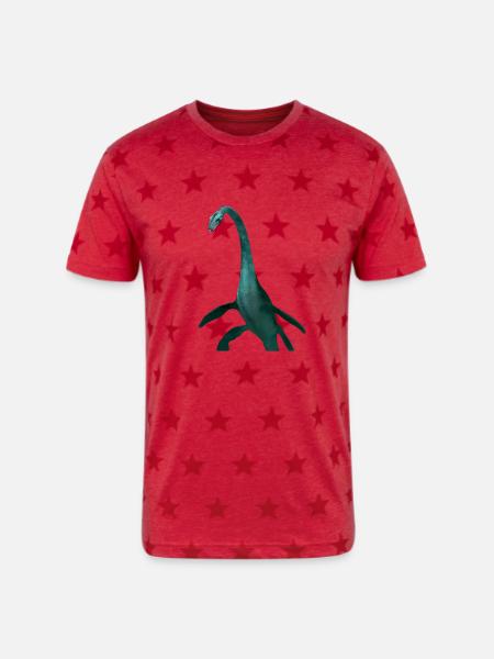 Emerald Long Neck Dino Tee - Unisex Adult Star Printed T-Shirt - red star