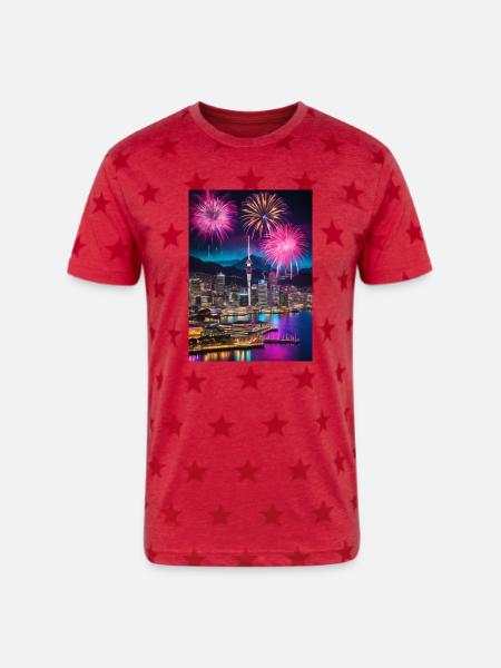 New Zealand - Unisex Adult Star Printed T-Shirt - red star