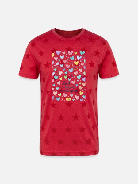 Love Speaks Hearts Pattern - Unisex Adult Star Printed T-Shirt - red star