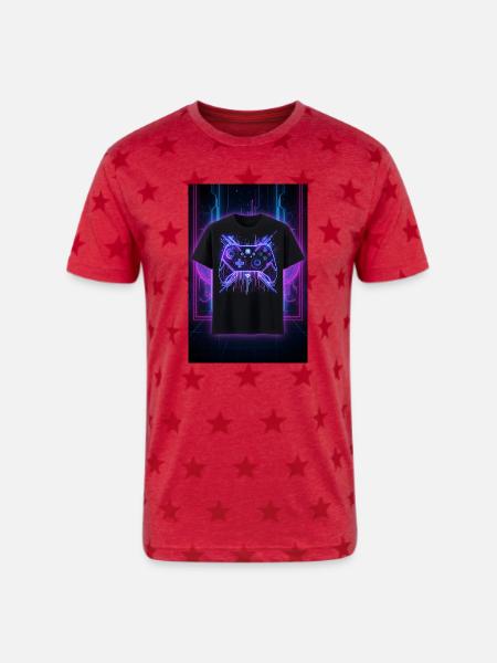Neon Circuit Controller Glow - Unisex Adult Star Printed T-Shirt - red star