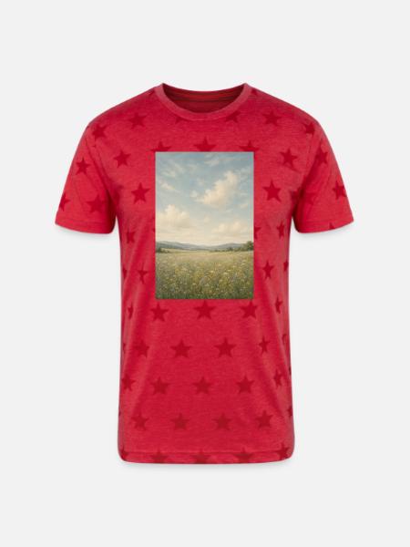 Meadow Bloom Under Wide Sky - Unisex Adult Star Printed T-Shirt - red star