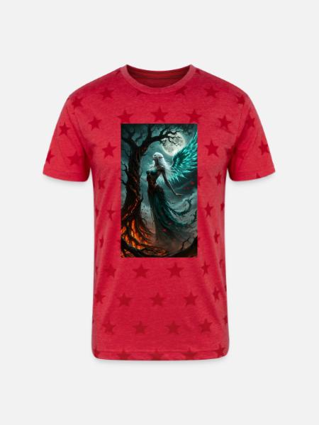 Moonlight Winged Elf - Unisex Adult Star Printed T-Shirt - red star