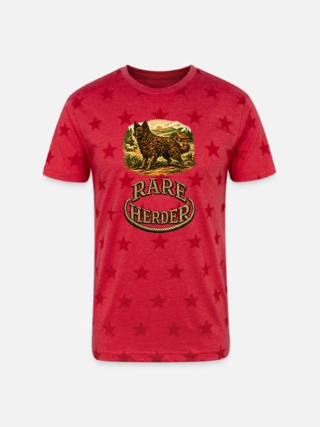 Rare Herder: Rustic Wolfdog Scene - Unisex Adult Star Printed T-Shirt - red star