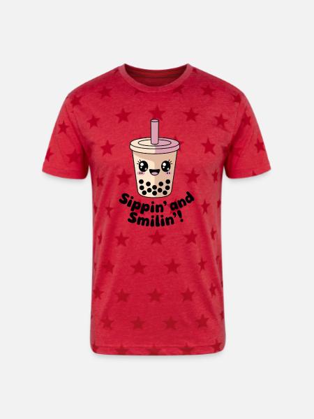 Sippin and Smilin - Unisex Adult Star Printed T-Shirt - red star
