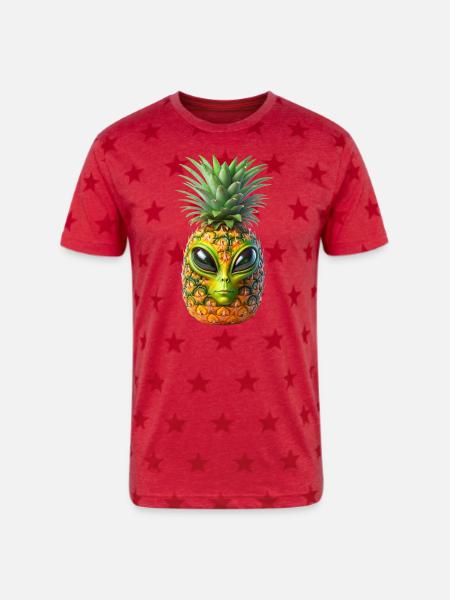 Alien Pineapple - Unisex Adult Star Printed T-Shirt - red star