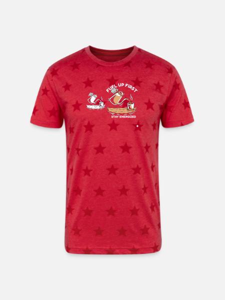 Fuel Up First Stay Energized - Unisex Adult Star Printed T-Shirt - red star