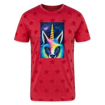 Mythical Unicorn - Unisex Adult Star Printed T-Shirt - red star - Front