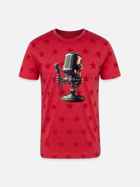 microphone - Unisex Adult Star Printed T-Shirt - red star