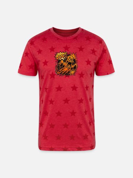 Scary Screaming Ghost Boo Halloween - Unisex Adult Star Printed T-Shirt - red star