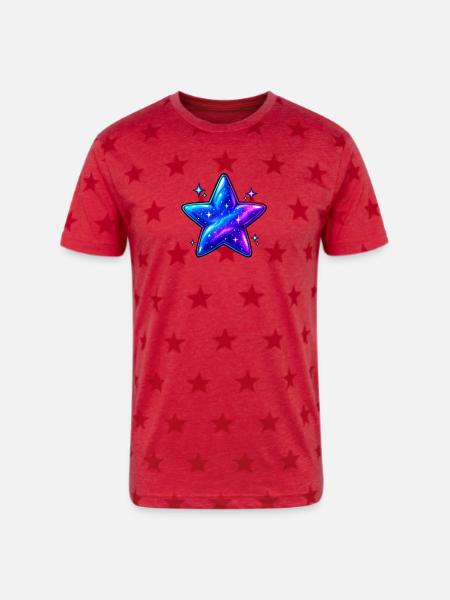 Cosmic Galaxy Star - Unisex Adult Star Printed T-Shirt - red star