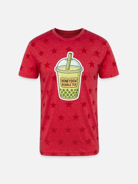 Honeydew Bubble Tea Illustration - Unisex Adult Star Printed T-Shirt - red star