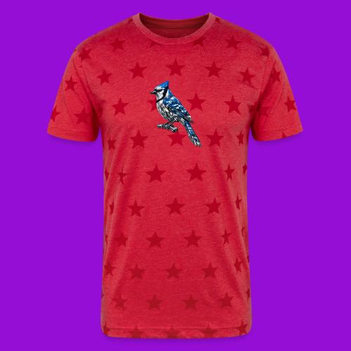 Silver Blue Jay on Perch - Unisex Adult Star Printed T-Shirt