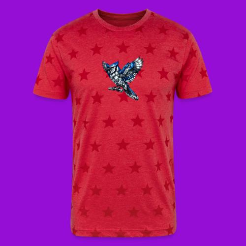 Silver Blue Jay Open Wing Perch - Unisex Adult Star Printed T-Shirt
