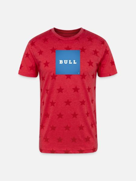 Bull Bold on Blue - Unisex Adult Star Printed T-Shirt - red star