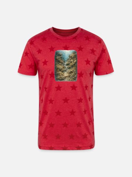 Hidden Ocean Animals - Unisex Adult Star Printed T-Shirt - red star