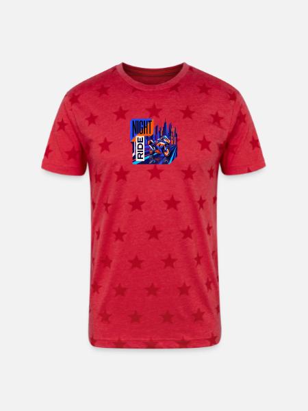 Night Ride Neon City - Unisex Adult Star Printed T-Shirt - red star