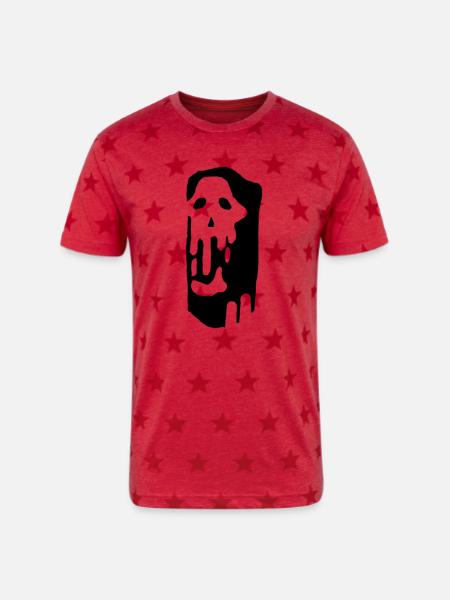 Melting Skull Glyph - Unisex Adult Star Printed T-Shirt - red star