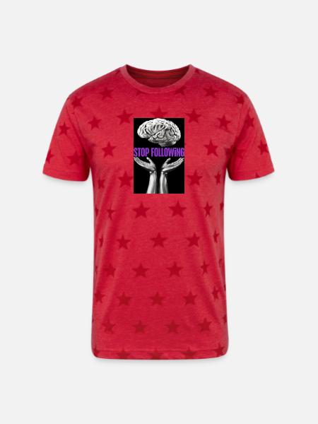 Stop Following Brain Hands - Unisex Adult Star Printed T-Shirt - red star