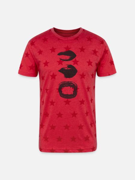 Mono Lip Print Kiss Pattern - Unisex Adult Star Printed T-Shirt - red star