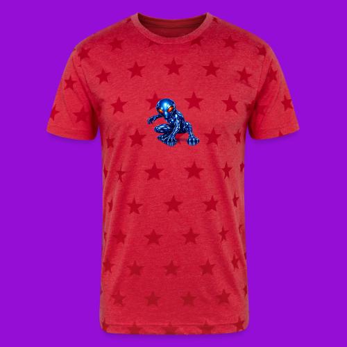 Blue Alien Crouch - Unisex Adult Star Printed T-Shirt