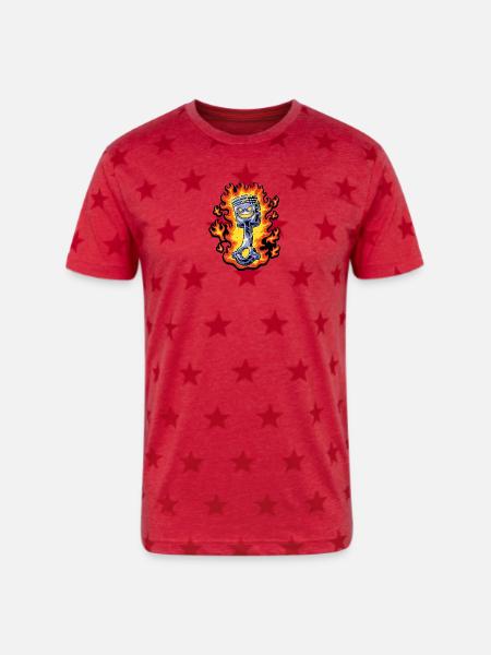 Flaming Piston Mascot - Unisex Adult Star Printed T-Shirt - red star