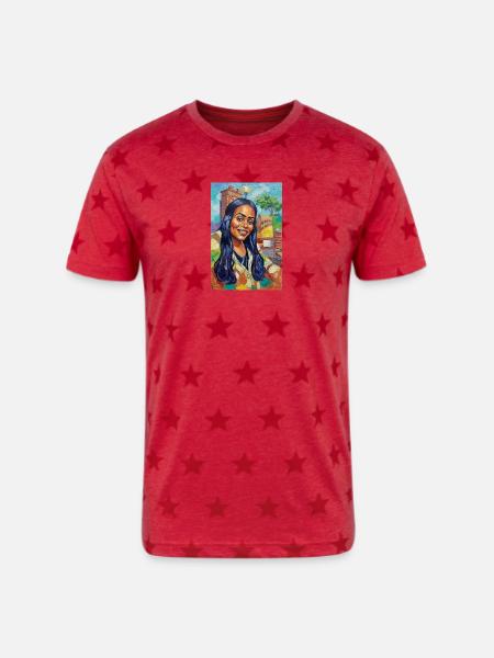 Bluehair City Portrait - Unisex Adult Star Printed T-Shirt - red star