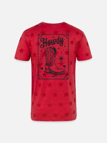 Howdy Boots Western Night - Unisex Adult Star Printed T-Shirt - red star