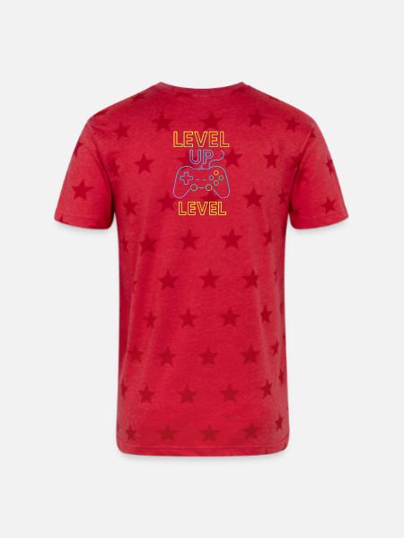Neon Level Up Controller - Unisex Adult Star Printed T-Shirt - red star