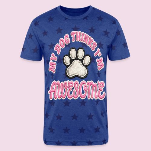 My Dog Thinks I’m Awesome Faux Embroidery - Unisex Adult Star Printed T-Shirt