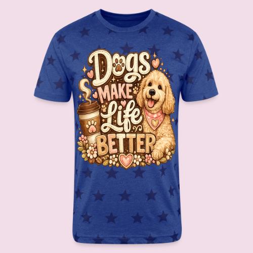 Dogs Make Life Better | Faux Embroidery Style - Unisex Adult Star Printed T-Shirt