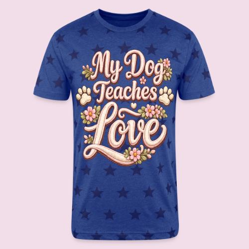 My Dog Teaches Love Faux Embroidery Style - Unisex Adult Star Printed T-Shirt